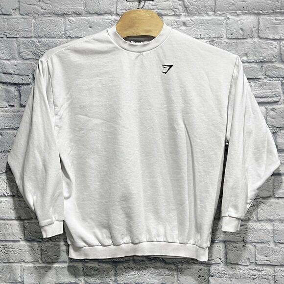 Gymshark Women White Long Sleeve Crew Neck Athletic Sweatshirt Logo Size Small - Picture 2 of 8